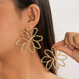 Elara | Large metal hollow flower stud earrings